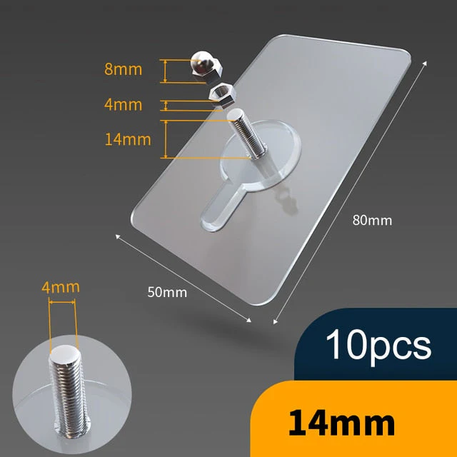 10pcs Heavy Duty Punch-Free Transparent Sticky Hanger - Image 2