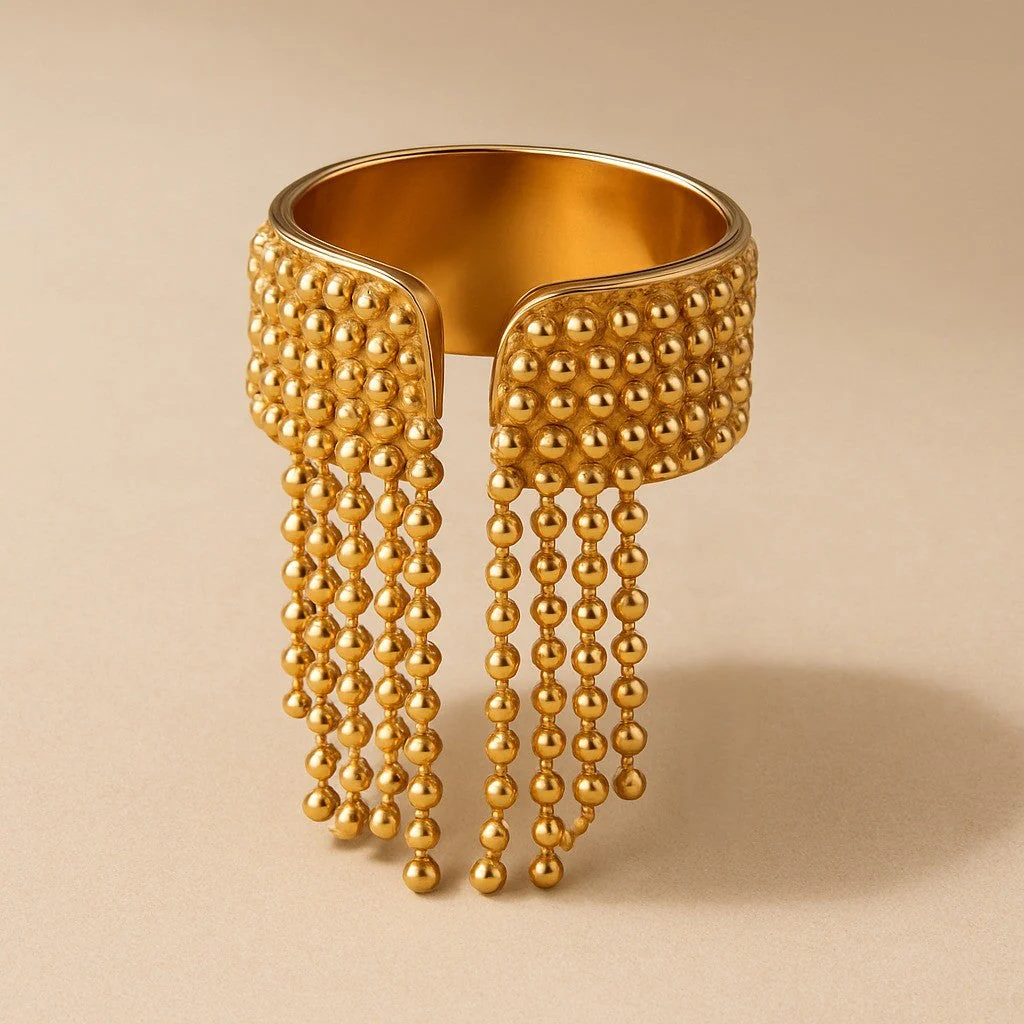 18K Gold Tassel Statement Adjustable Ring - Image 2