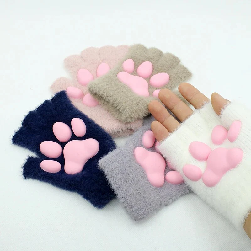 3D Cat Paw Soft Fingerless Gloves - Image 6