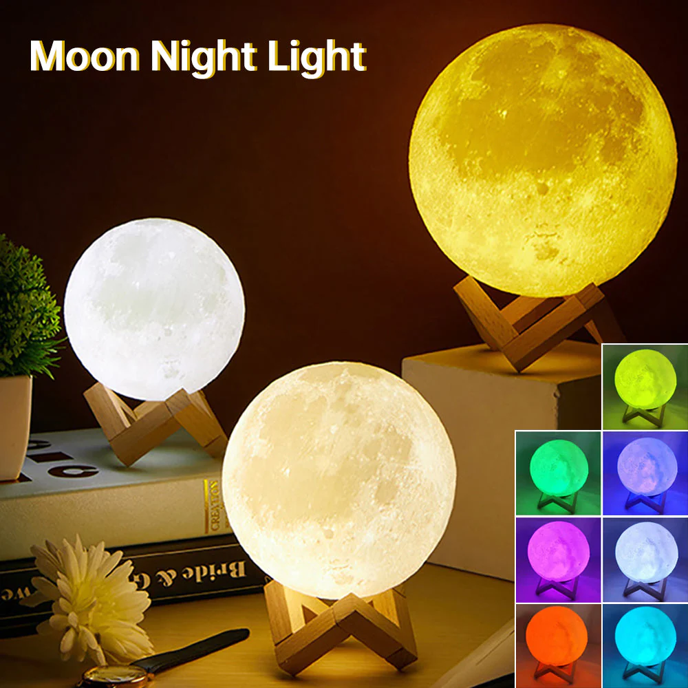 3D Light Touch Switch Rechargeable Moon Night Lamp - Image 2
