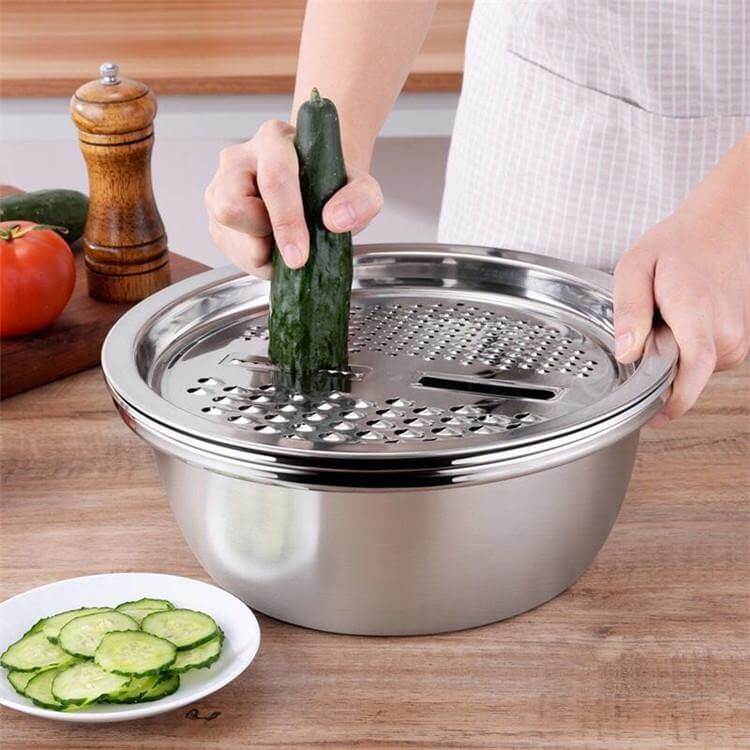 3in1 Stainless Steel Vegetable Slicer with Drain Basket - Image 4