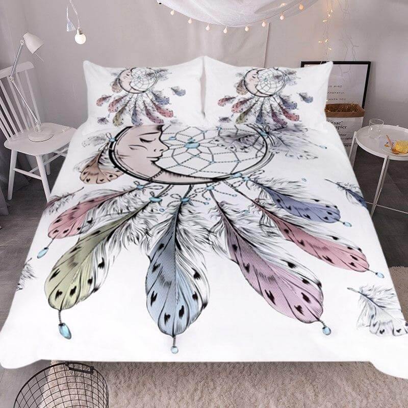3pcs Luxury Moon Dreamcatcher Feathers Bedding Duvet Set - Image 2