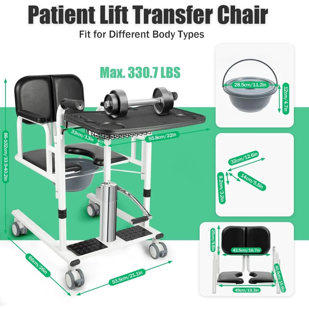 4-in-1 Shower & Transport Hydraulic Patient Lift Nursing Chair - Image 6