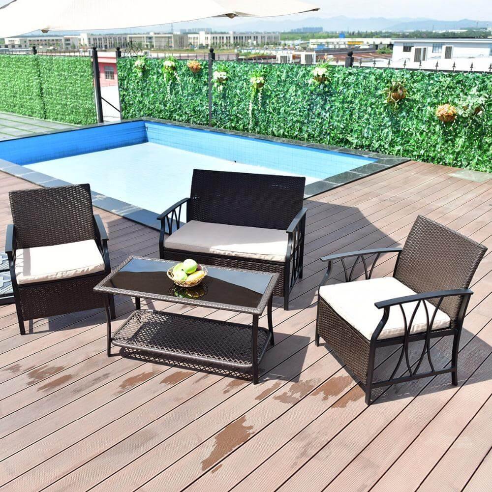 4Pcs Garden Furniture Outdoor Patio Sectional Set with Cushions - Image 5