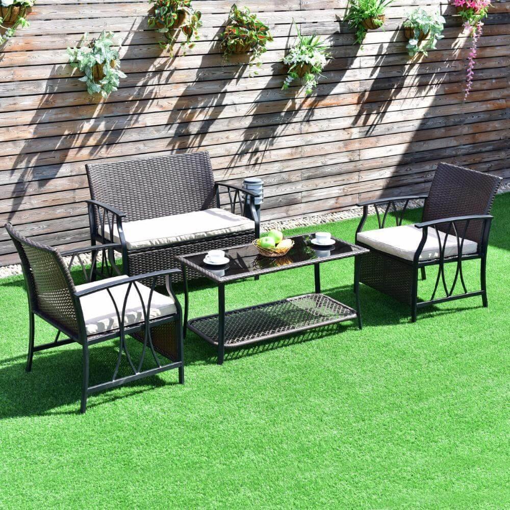 4Pcs Garden Furniture Outdoor Patio Sectional Set with Cushions - Image 9