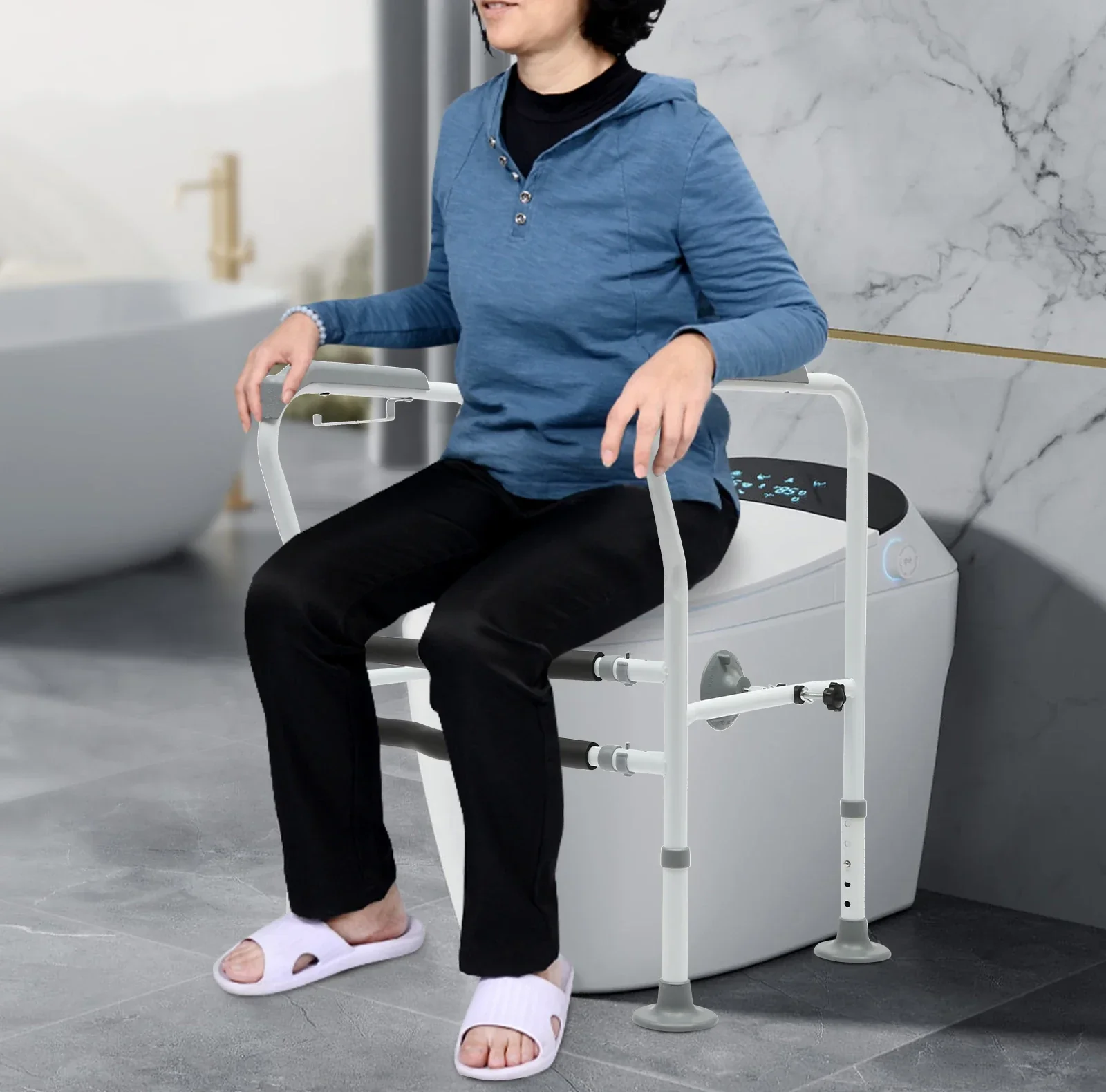 Adjustable Height Toilet Elderly Care Comfort Safety Rails - Image 2
