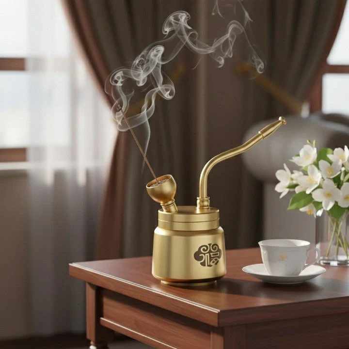 Artisan Brass Pipe Aromatherapy Incense Burner - Image 3