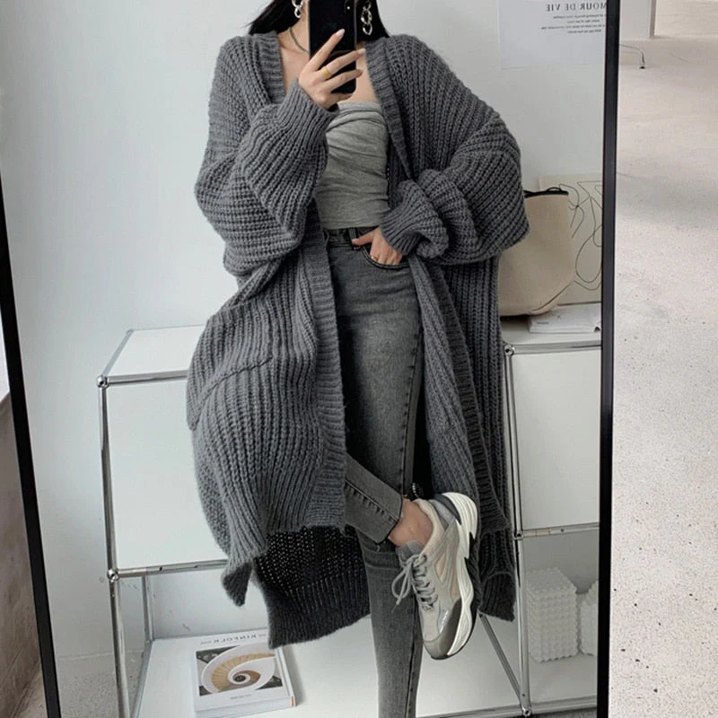 Asymmetrical Long & Warm Sweater Coat - Image 5