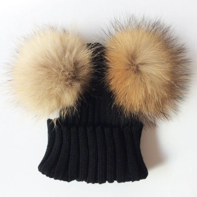 Baby Girl Hat Raccon Fur Two Ball Caps For Baby - Image 7