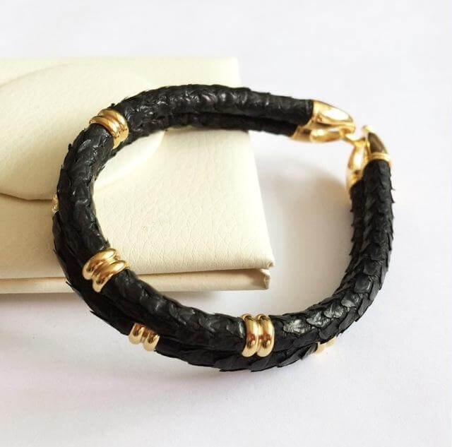 Black Python Skin Leather Bracelets - Image 10