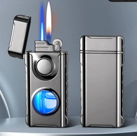 Blue Glow Dual Flame Metal Lighter - Image 8