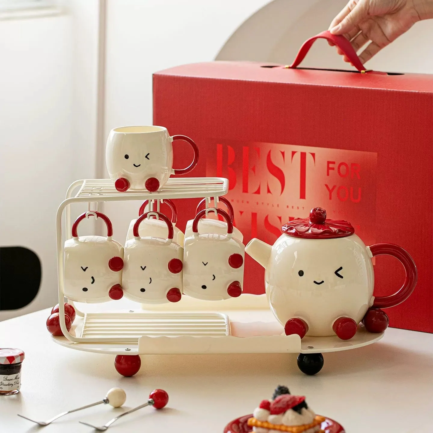 Blushing Face Cute Ceramic Tea Set Gift Box - Image 6