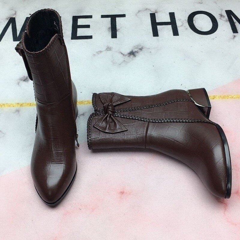 British Style Leather High Heel Ankle Boots - Image 4