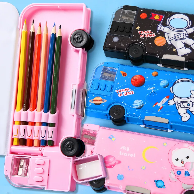 Cartoon Bus Multifunctional Kids Stationery Pencil Box - Image 4