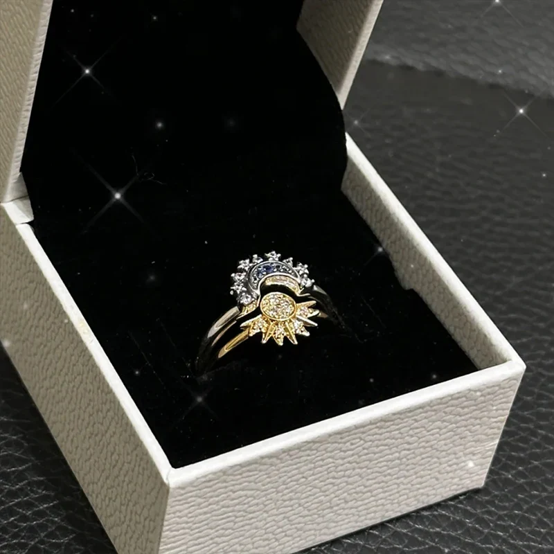 Celestial Sun and Moon Charm Sparkling Ring - Image 4