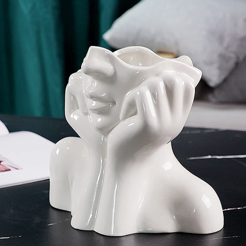 Ceramic Abstract  Human Face Flower Vase - Image 5