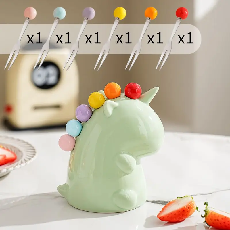 Ceramic Unicorn Stainless Steel Fruit Fork Set - Image 9