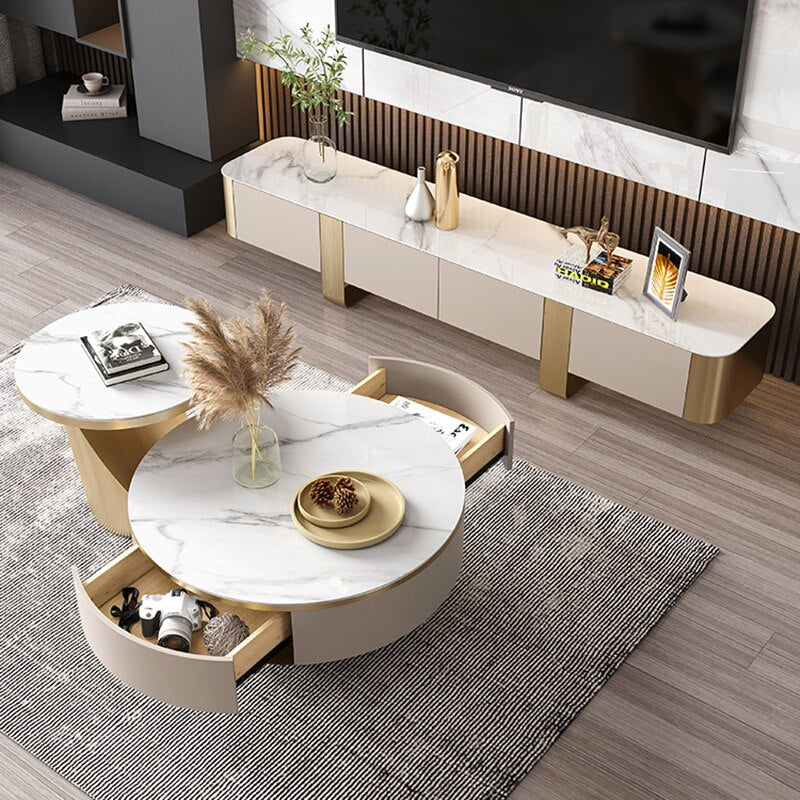 Chich Stone Elegant Modern Marble Coffee Table Set - Image 2