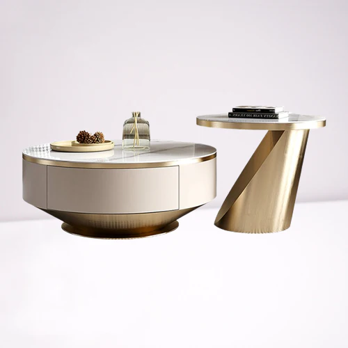 Chich Stone Elegant Modern Marble Coffee Table Set - Image 8