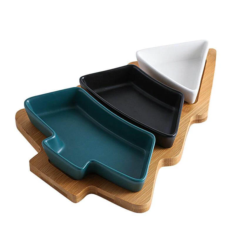 Christmas Tree Ceramic Plates With Bamboo Base Stand - Image 7
