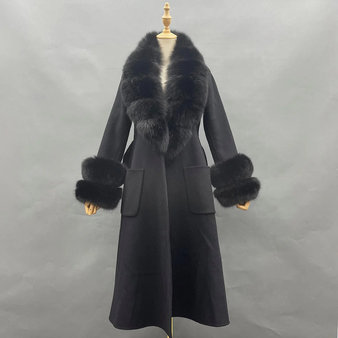 Classy Ladies Collar Cuff Long Coat - Image 7