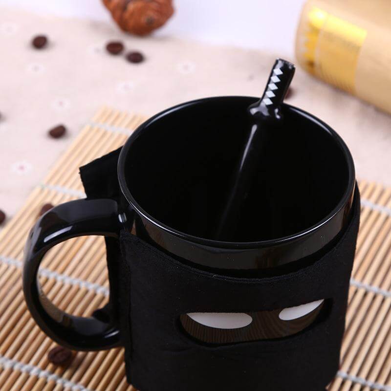 Creative Ninja Ceramic Mug with Mask Sword and Spoon - Image 2