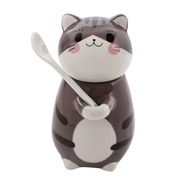 Cute Cat Handmade Coffee Mugs with Spoon - Image 16