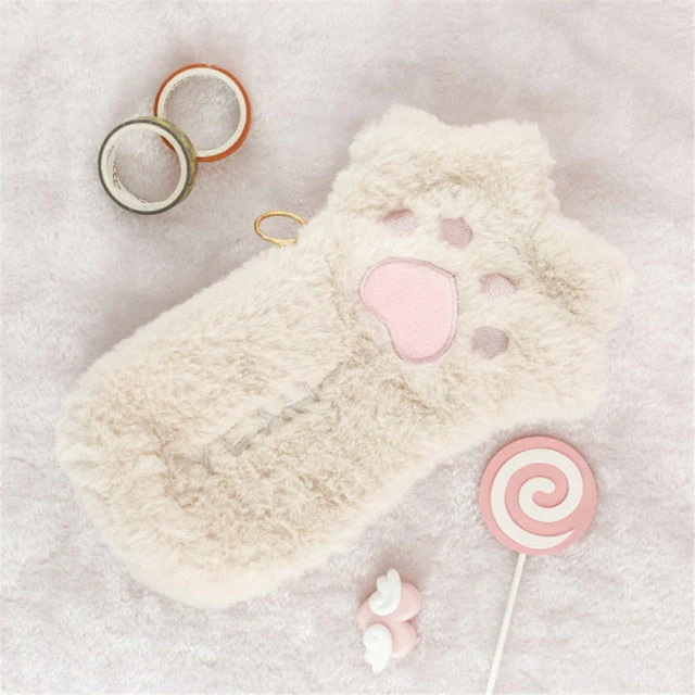 Cute Cat Paw Plush Pencil Bag - Image 3