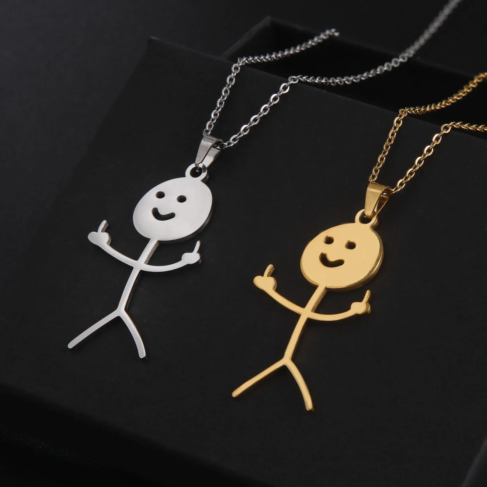 Cute Punk Funny Middle Finger Stickman Necklace - Image 2