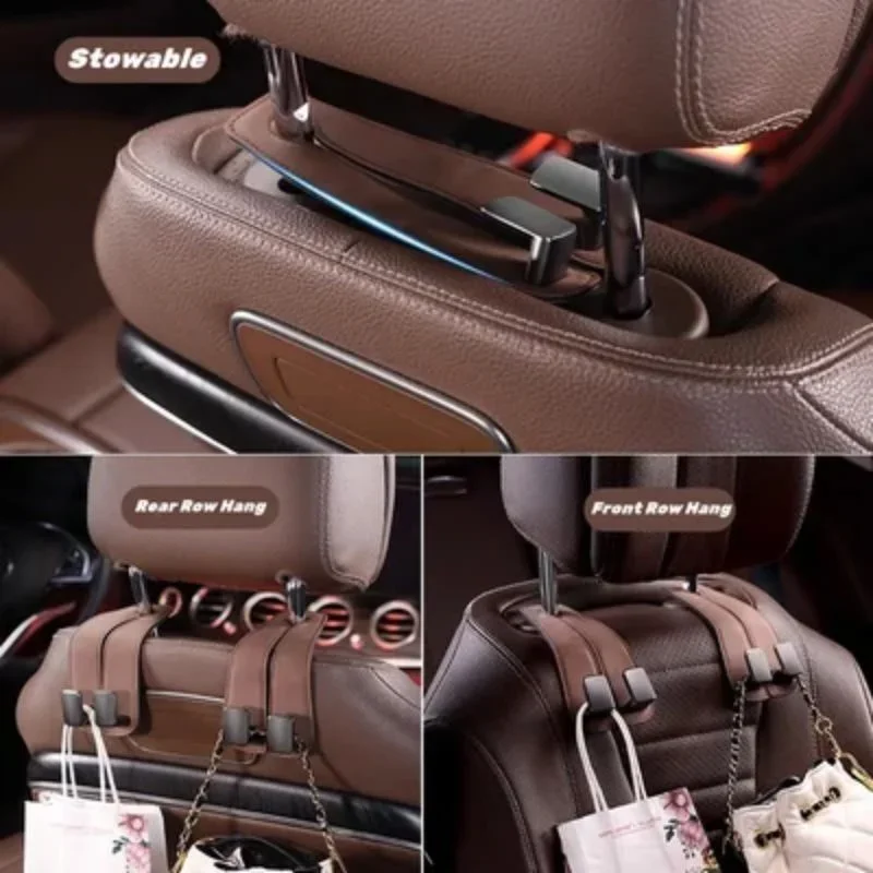 Double Hook Car Back Seat Organizer Leather Hooks - Image 5