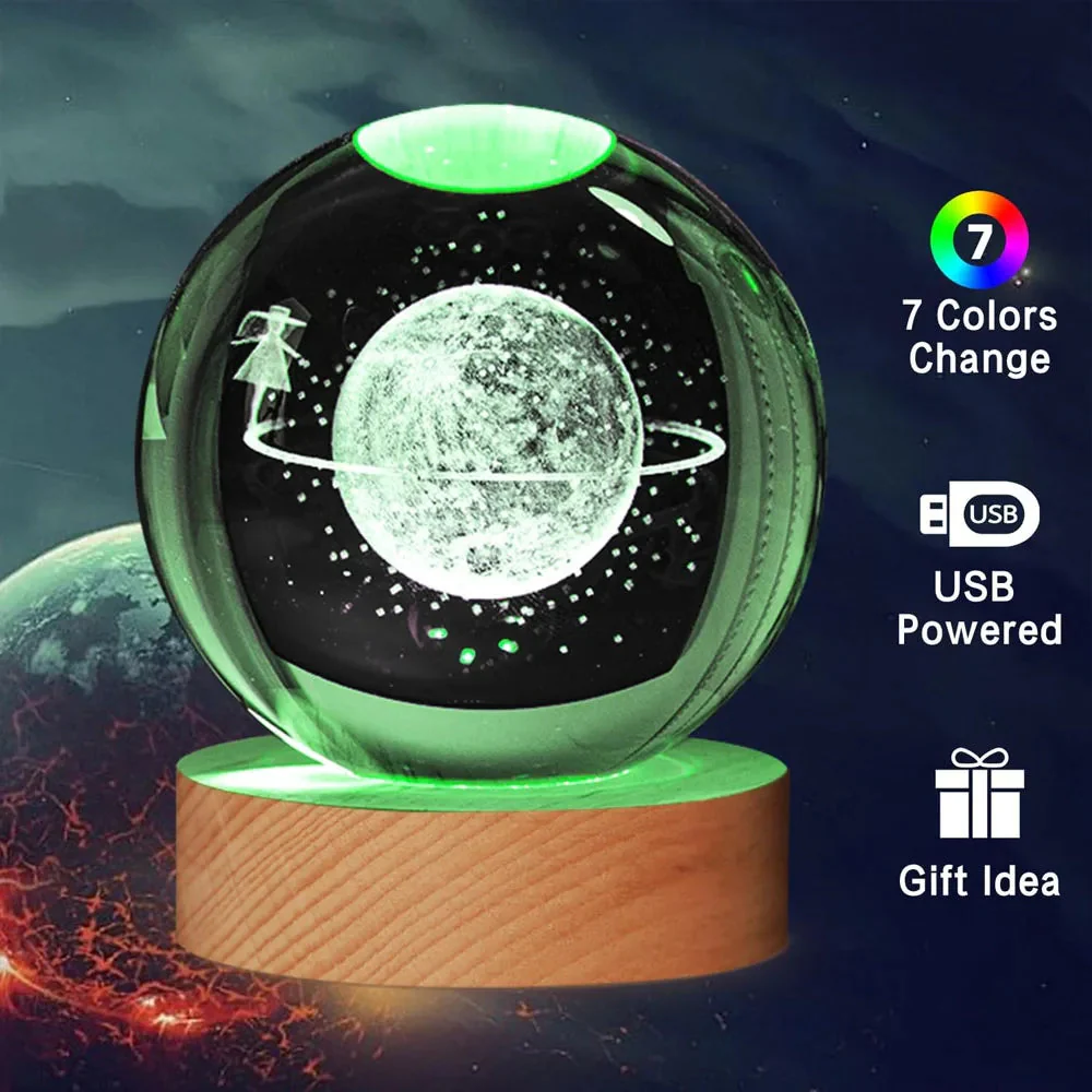 Dreamy Galaxy 3D Planets Lighted Glass Sphere - Image 2
