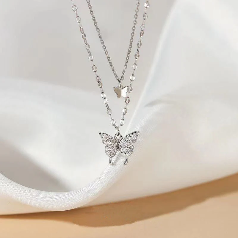 Dreamy Wings Silver Double Layer Necklace - Image 6