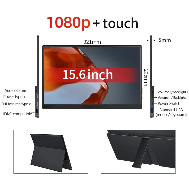 Dual Speaker IPS Display Touch Screen Portable Monitor - Image 7