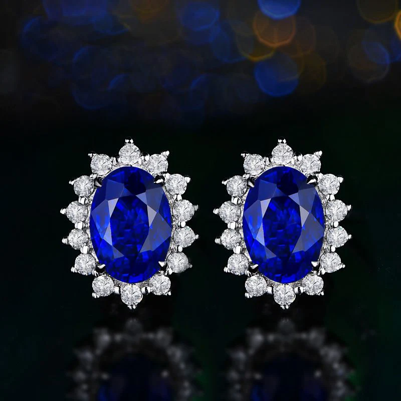 Eastern Aura Oval Blue Gem Earring - Image 2
