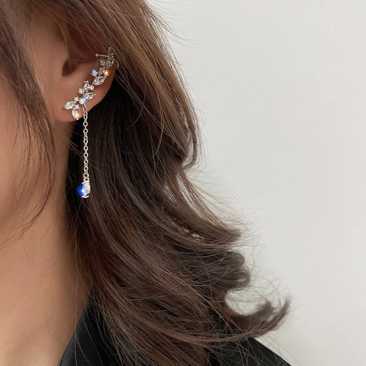 Flower Ear Clip Long Pendant Earring - Image 2