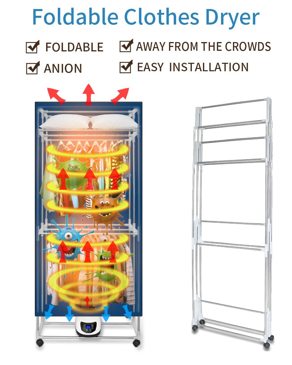 Foldable Clothes Dryer with Remote Control - Image 3