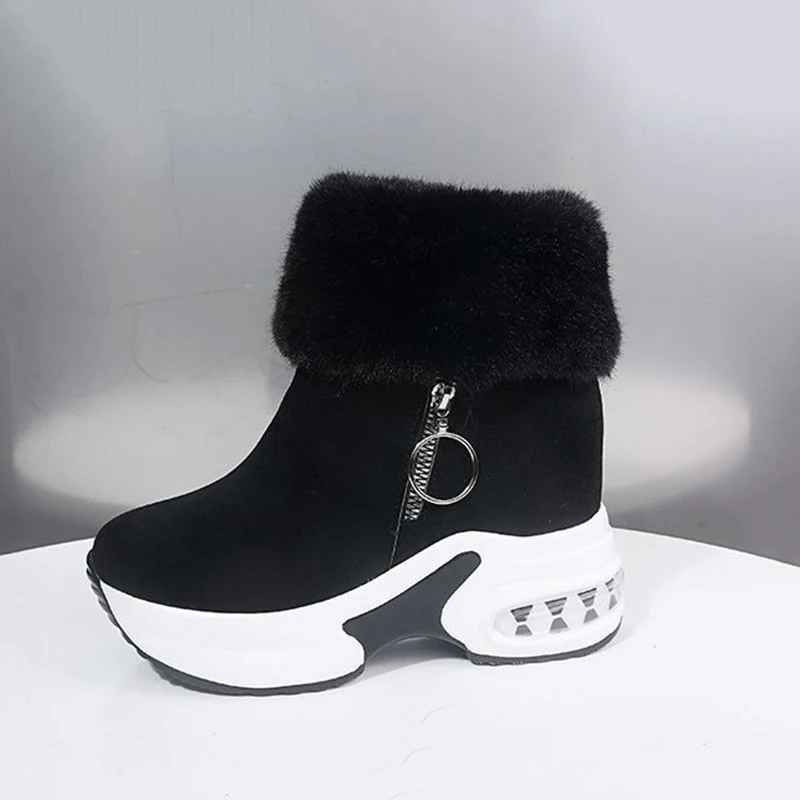 Fur Zipper Wedges Winter Boots - Image 2