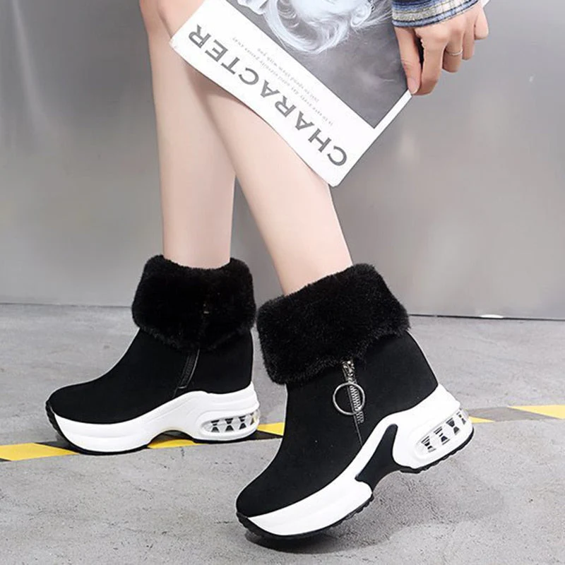 Fur Zipper Wedges Winter Boots - Image 5