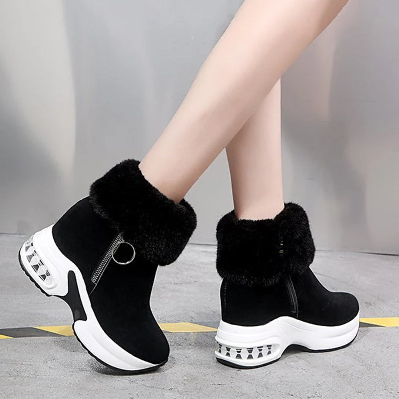 Fur Zipper Wedges Winter Boots - Image 6