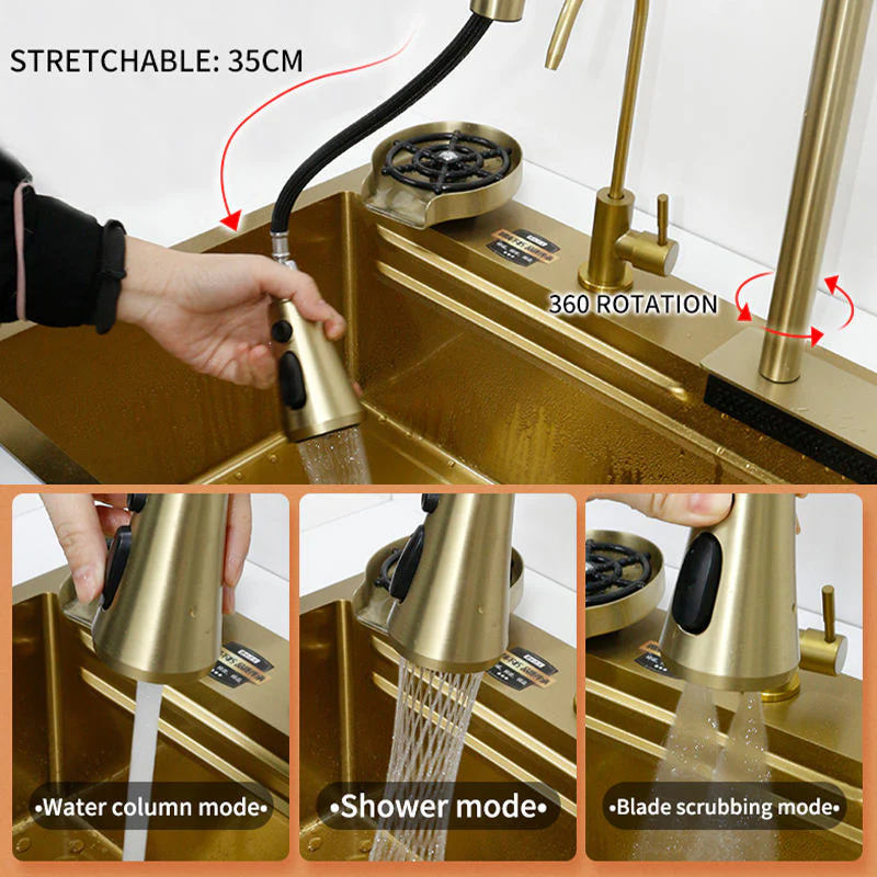 Gold Stream Multifunctional Waterfall Kitchen Sink - Image 5