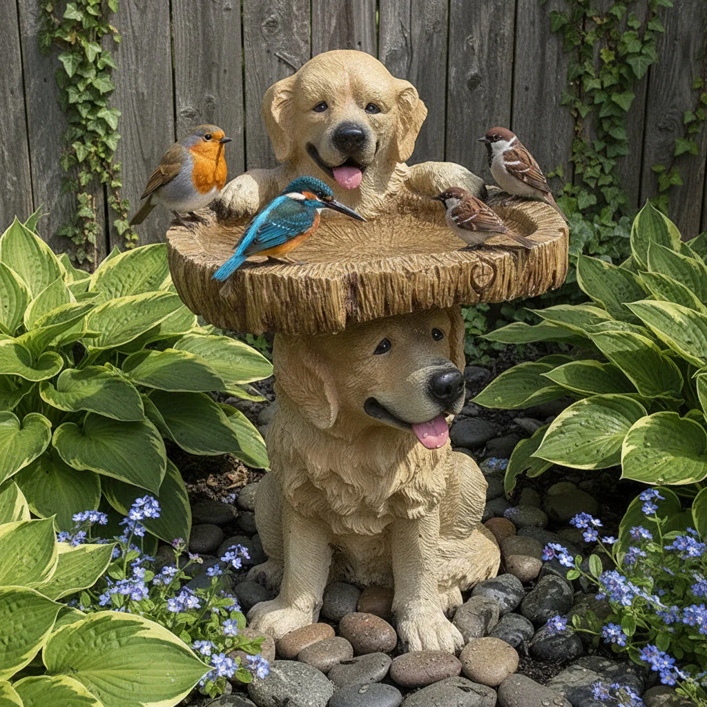 Golden Retriever Puppy Bird Bath Garden Statue - Image 7