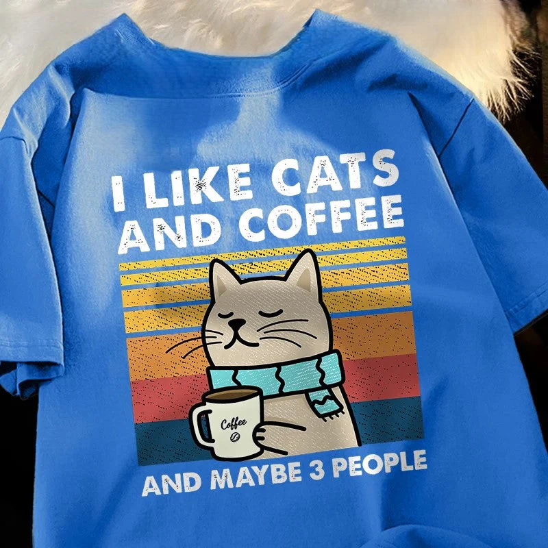 I Like Cats And Coffee And Maybe 3 People Funny T-Shirt - Image 2