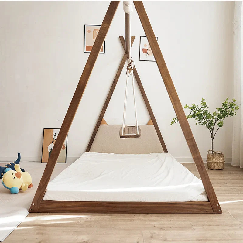 Indoor Playground Wooden Swing Kids Floor Bed - Image 4