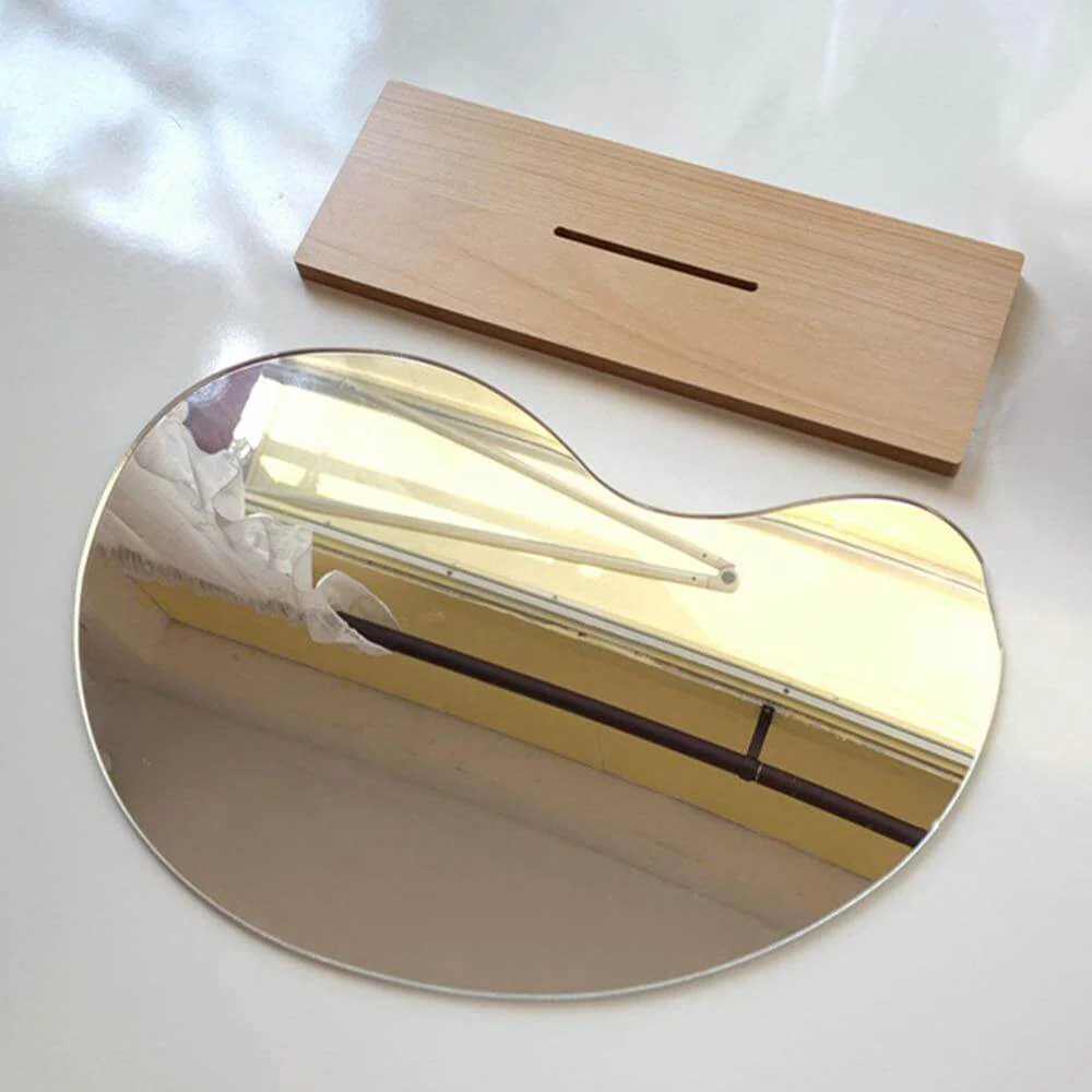 Irregular Korean Style Decorative Make-up Mirror Wooden Base - Image 5