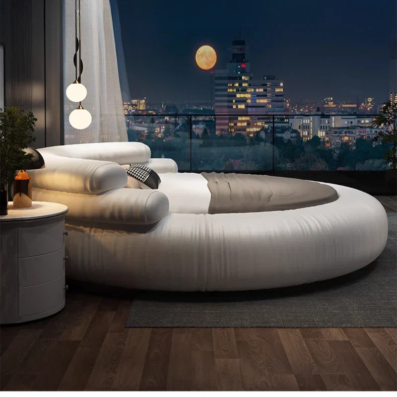 Italian Style Minimalist Circle Leather Dream Master Bed - Image 6
