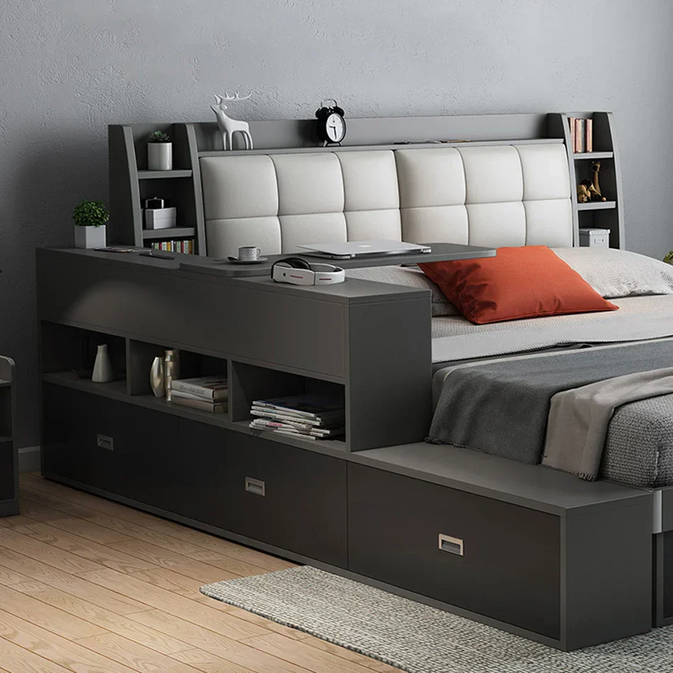 King Space Wooden Built-In Storage Modern Tatami Bed - Image 2