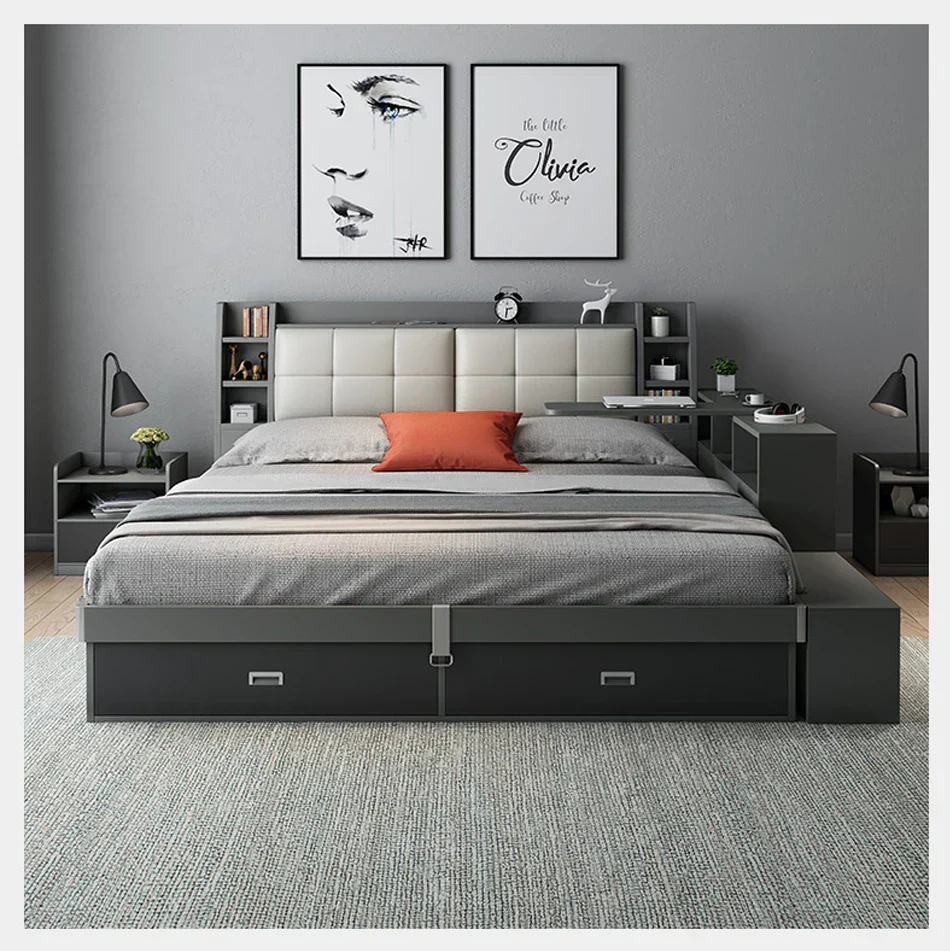 King Space Wooden Built-In Storage Modern Tatami Bed - Image 4