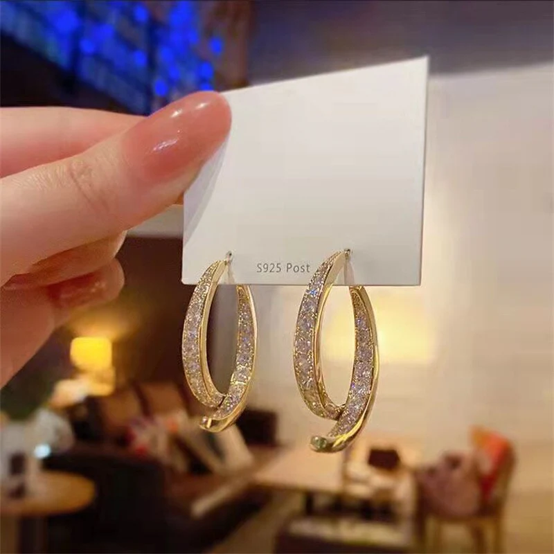 Korean Style Rhinestone Geometric Earrings - Image 4
