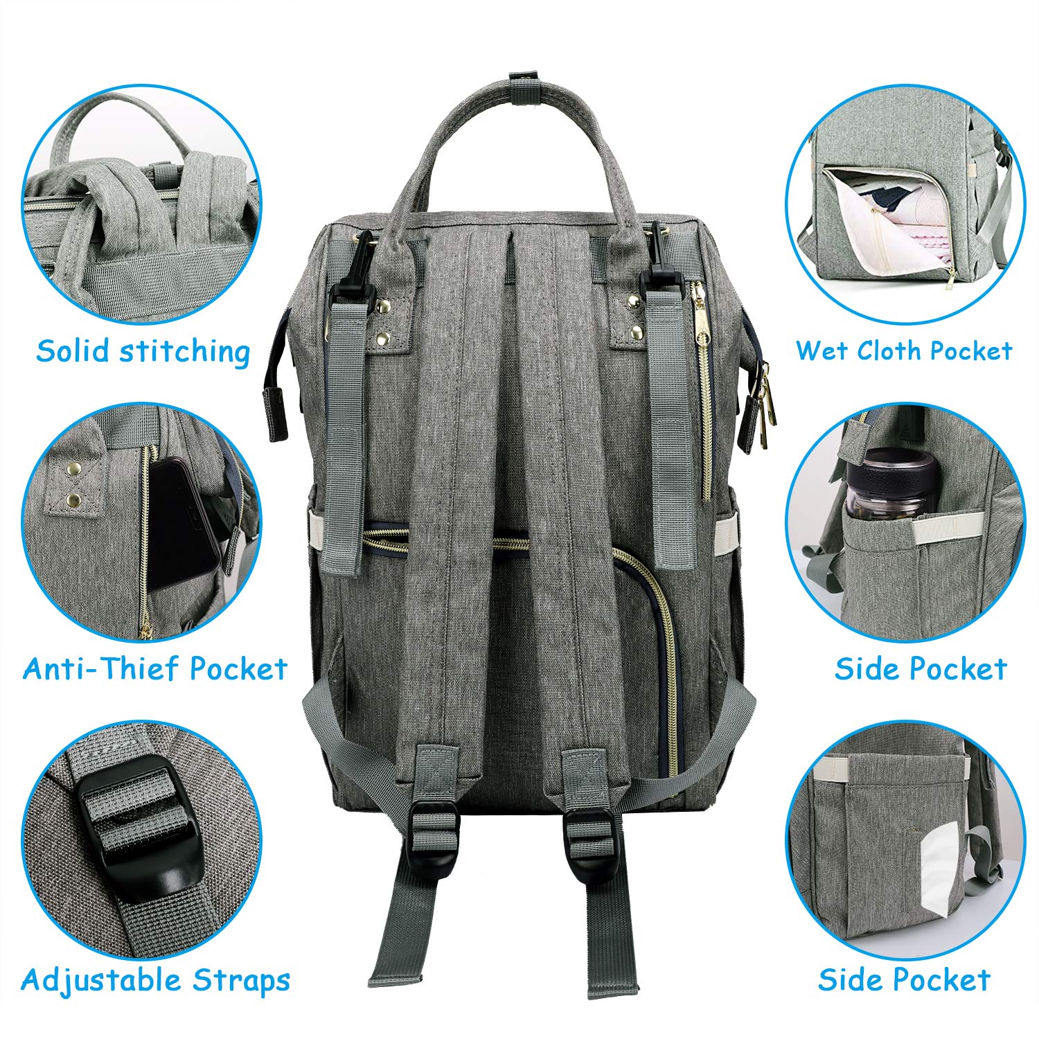 Large Capacity USB Mom Baby Diaper Backpack - Image 8