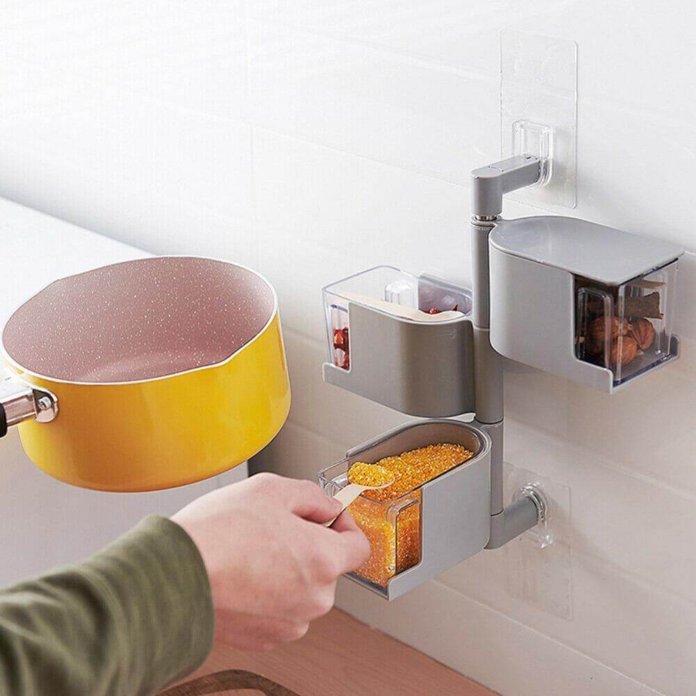 Layered Wall Mounted Rotating Seasoning Storage Organizer Boxes - Image 3